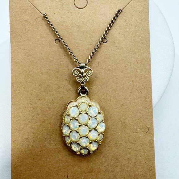 Emmons Vintage Opalescent Rhinestone Pendant Necklace  20” - Picture 2 of 11